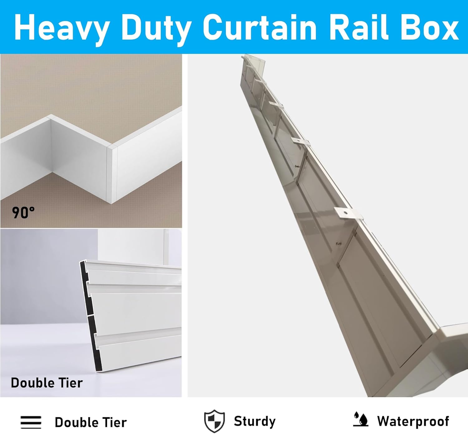 Heavy Duty Aluminum Curtain Cornice Boards - 9.8ft Pelmet Panel for Wall/Ceiling Mount, Stylish Cassette Box Cover for Bedroom & Living Room Decor, Durable Home Window Treatment