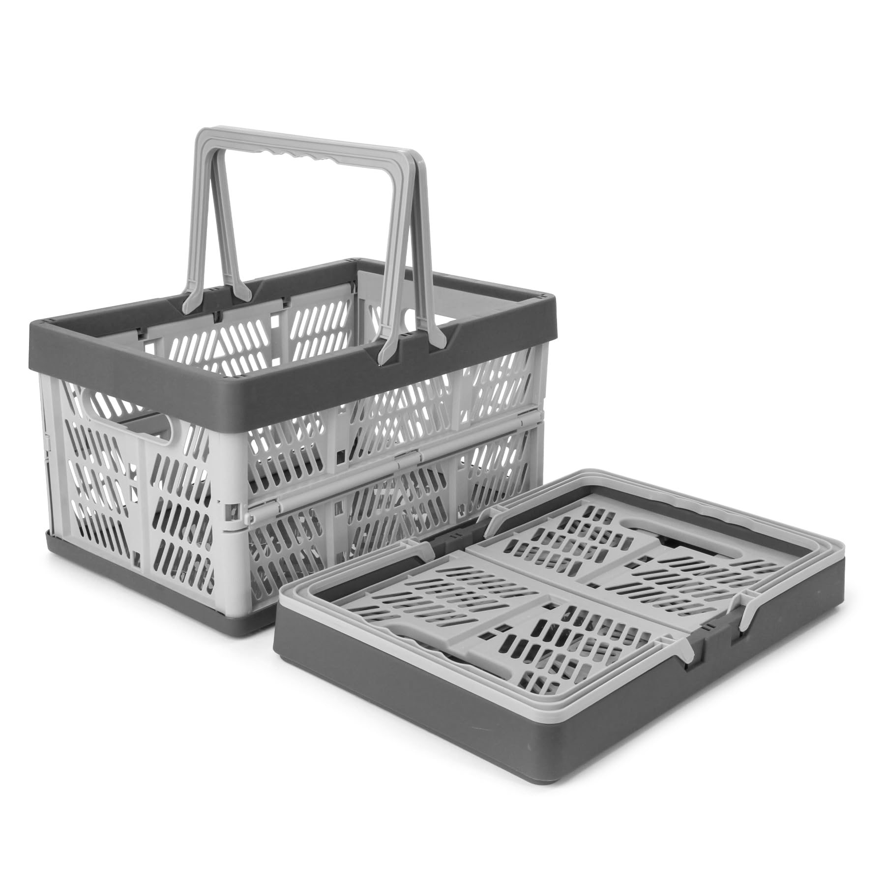 Domiella 2-Pack Foldable Storage Baskets, Collapsible PP Crates with Handles - 20L Capacity, Strong and Portable for Home Organization, Picnic and Shopping, Grey