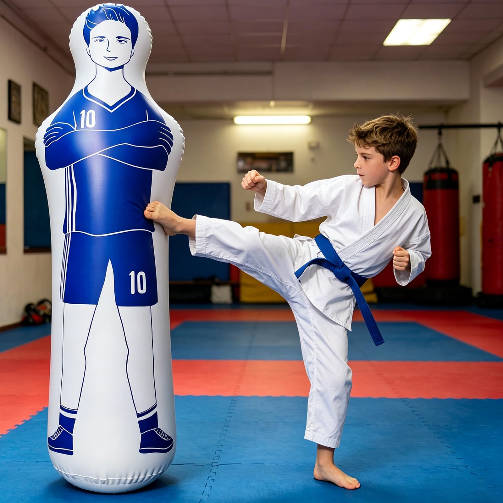 Aufblasbare Fußball Dummy, Spielpuppe Torwart Luft Mannequin Torwartpuppe 40x160 cm Freistoß Verteidiger Wand Boxsack Fußballpuppe für Dribbling Wand Passing Drills Fußball Training, Blau