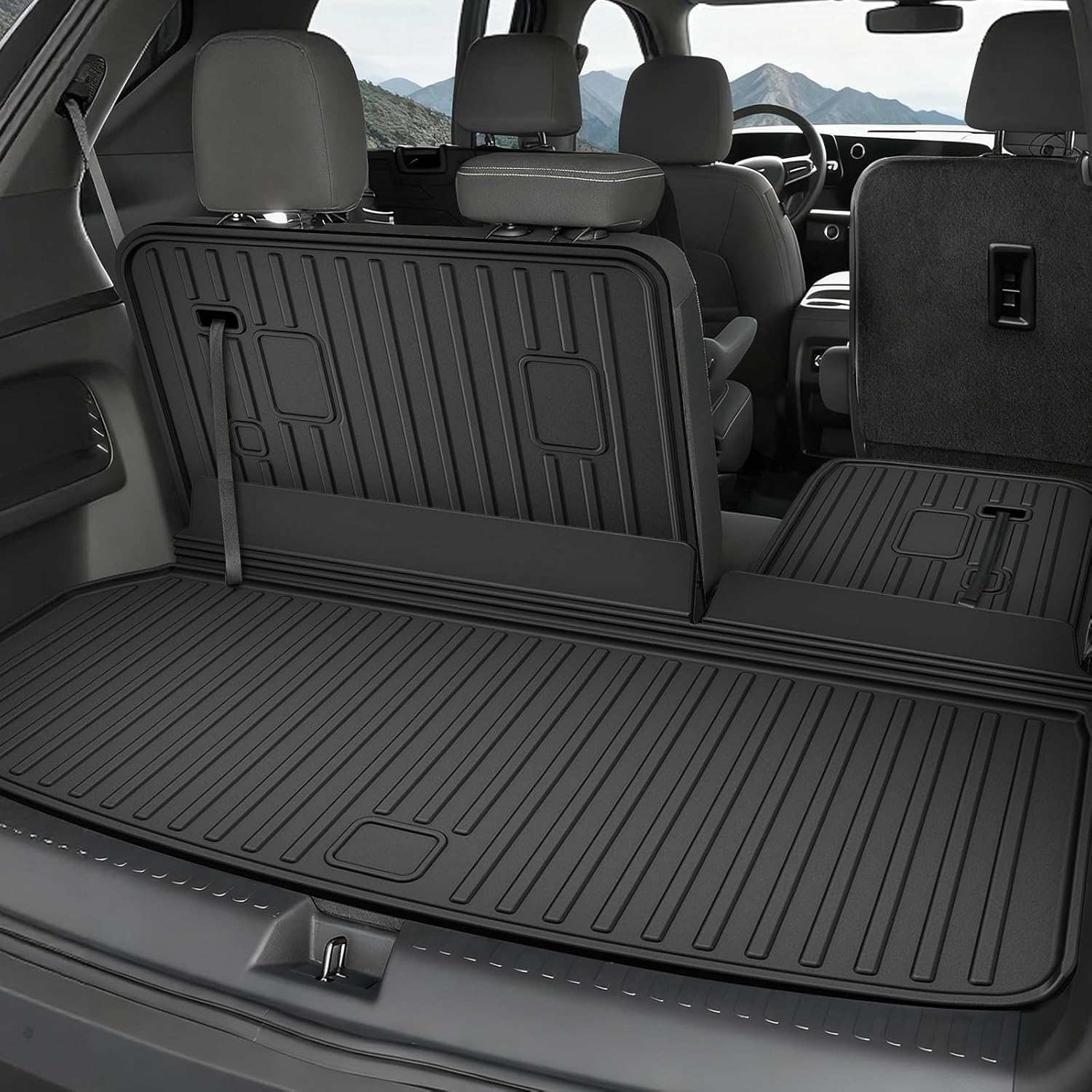 AOMSAZTO Floor Mats for Chevy Traverse 2024 2025 2026 7 Seats (2nd Row Bucket Seat) - 1st and 2nd Row All Weather Protection Car Cargo Liner & Backrest Mat for Chevrolet Traverse Accessories