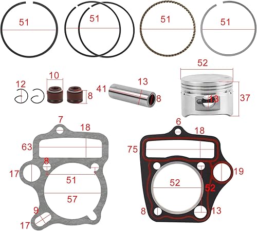 Miniatura 3 de FLYPIG Culata de cilindro de 2.063 in con kit de reconstrucción de pistón de cilindro para 110 CC 4 tiempos chino Roketa Coolster ATV Pit Quad Dirt