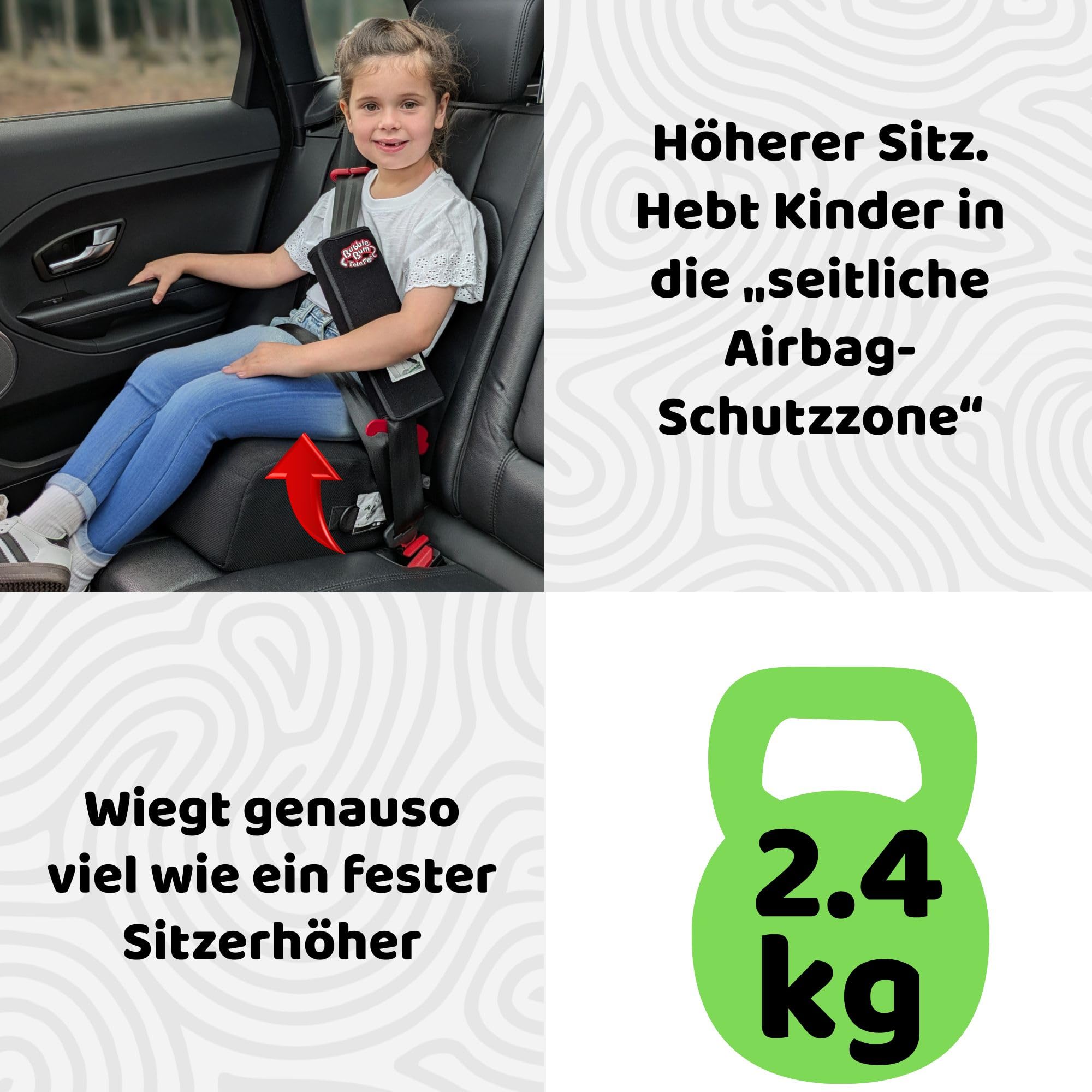 BubbleBum Teleport Reise Kindersitz i-Size R129 Sitzerhöhung für Kinder 125-150cm Faltbar Tragbar Schwarz
