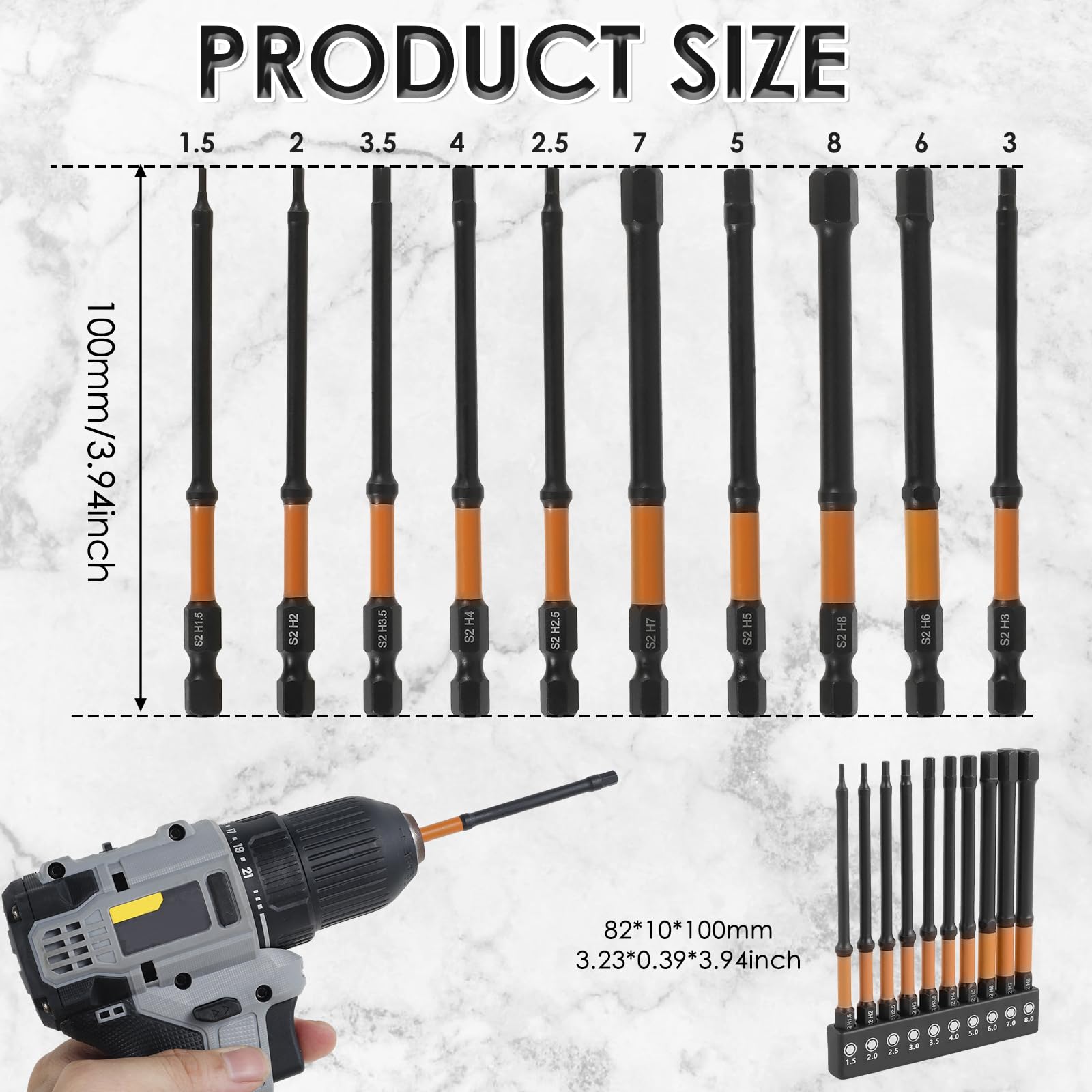Impact Hex Head Allen Wrench Drill Bit Set Metric and SAE S2 Alloy Steel Hex Bit Set with Magnetic Tips 1/4inch Quick Release Hex Shank Screw Driver Drill Bit for Repair (10-Piece Metric Bit Set)