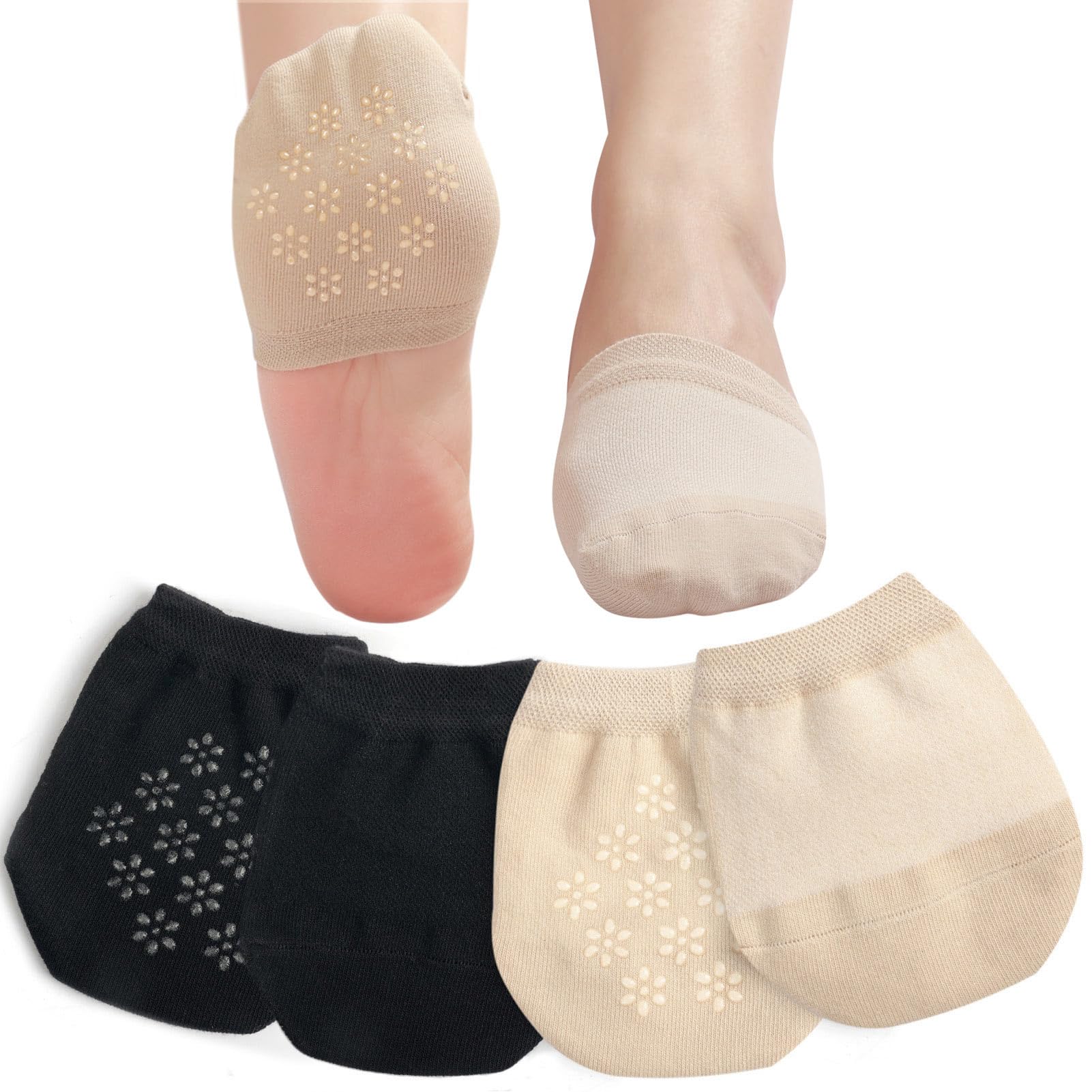 Toes Home Half Toe Socks Womens for Mules, Non Slip No Show 4-8 Pairs