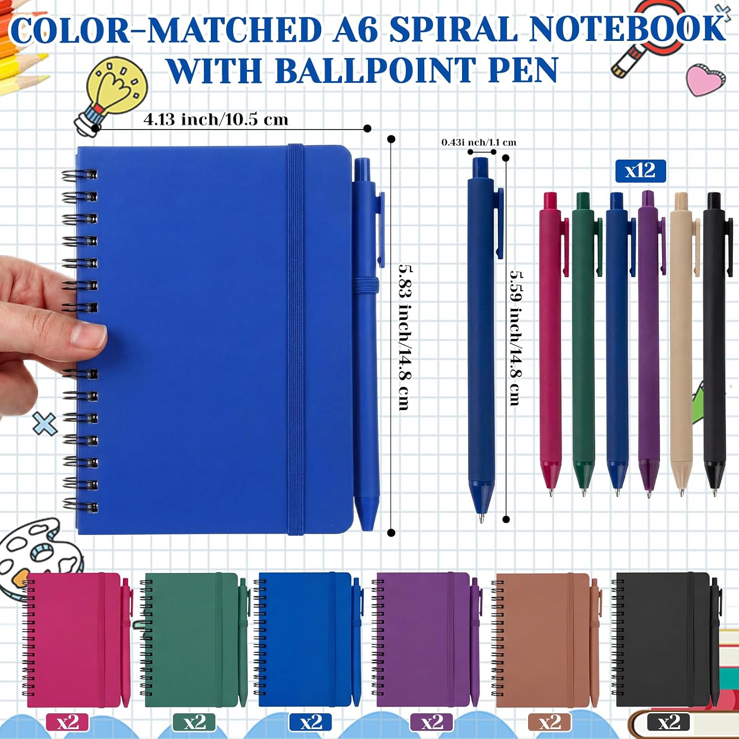 Fulmoon 12 Set Small Spiral Notebooks A6 with Pens Bulk, Deep Tones image 2