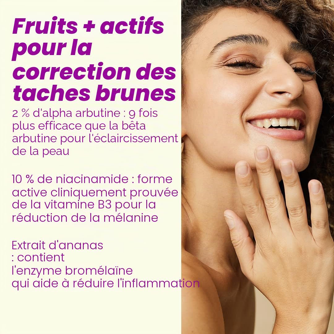 PLIX - THE PLANT FIX Alpha Arbutin Sérum de dépigmentation pour le visage rosé à l'ananas 2 % pour l'élimination de la pigmentation et des taches sombres unisexe avec 10 % de niacinamide, 5 % PHA pour