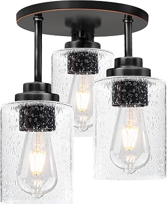 hykolity Semi Flush Mount Ceiling Light, Close to Ceiling Light Fixtures | 9 Inch Oil-Rubbed Bronze Light Fixtures Ceiling Mount with Seeded Glass Shade, Modern Ceiling Lighting for Kitchen Bedroom