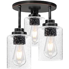 hykolity 3-Light Semi Flush Mount Ceiling Light 9 Inch Oil Rubbed Bronze Close to Ceiling Light Fixtures with