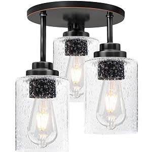 hykolity 3-Light Semi Flush Mount Ceiling Light 9 Inch Oil Rubbed Bronze Close to Ceiling Light Fixtures with