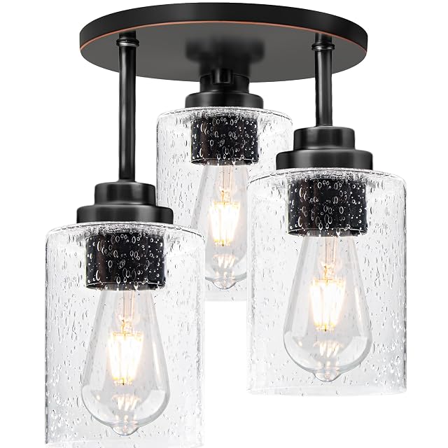 hykolity 3-Light Semi Flush Mount Ceiling Light 9 Inch Oil Rubbed Bronze Close to Ceiling Light Fixtures with