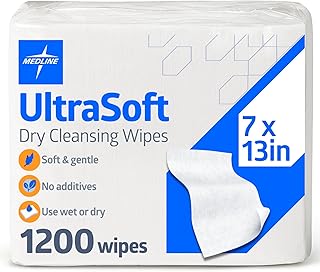 Medline Ultrasoft Dry Baby Wipes, Gentle Disposable Cleansing Cloths, 1,200 Count, Dry Wipe Size is 7 x 13 inches, Great for Sensitive Skin and can be used as Baby Washcloths, Incontinence Wipes