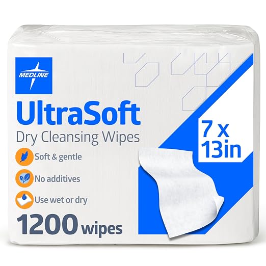 Medline Ultrasoft Dry Baby Wipes, Gentle Disposable Cleansing Cloths, 1,200 Count, Dry Wipe Size Is 7 X 13 Inches, Great For Sensitive Skin And Can Be Used As Baby Washcloths, Incontinence Wipes
