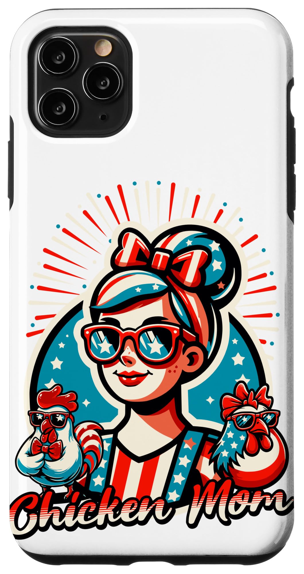 iPhone 11 Pro Max Retro Americana Proud Patriotic Chicken Mom Red White & Blue Case