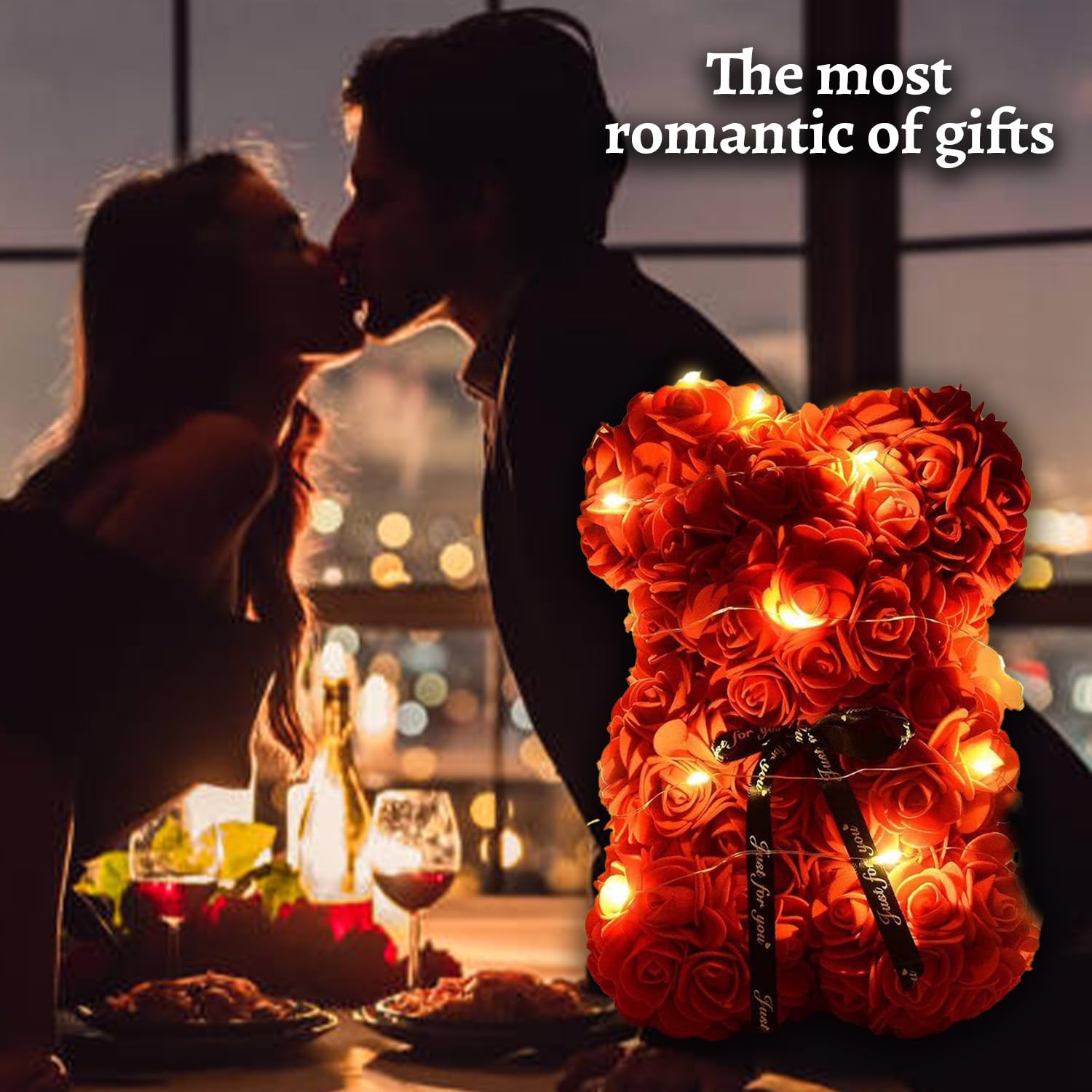 Rose Bear Hand Made Teddy Bear Flower Bear Rose Teddy Bear - Gift voor Moederdag, Valentijnsdag, Verjaardag & Bruids Douches Bruiloften Clear Gift Box 10 inch (rood