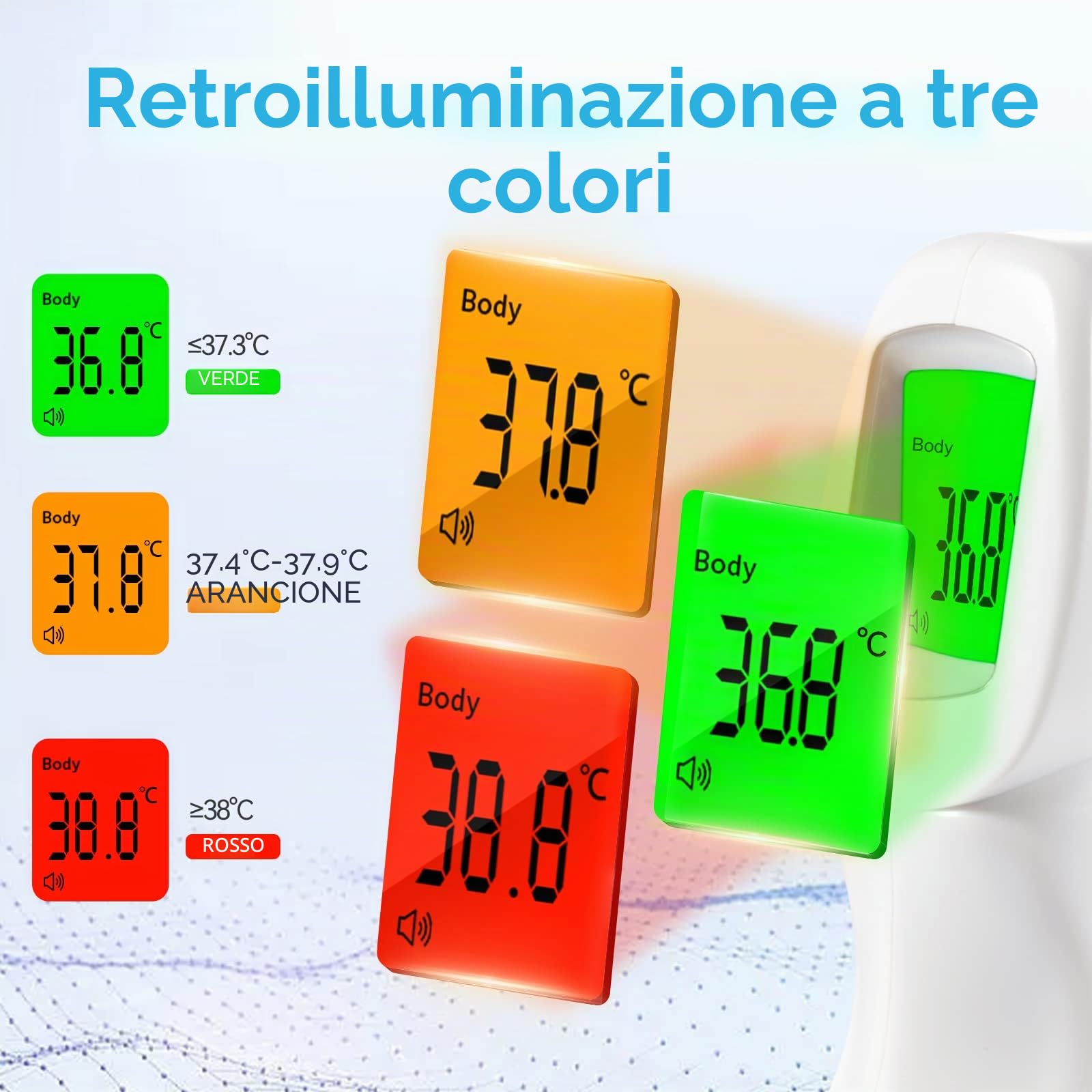 Berrcom Termometro Febbre Termometro Neonato Termometro Frontale a Infrarossi Senza Contatto Termometro Digitale per la Fronte con Allarme Febbre, Interruttore °C/℉