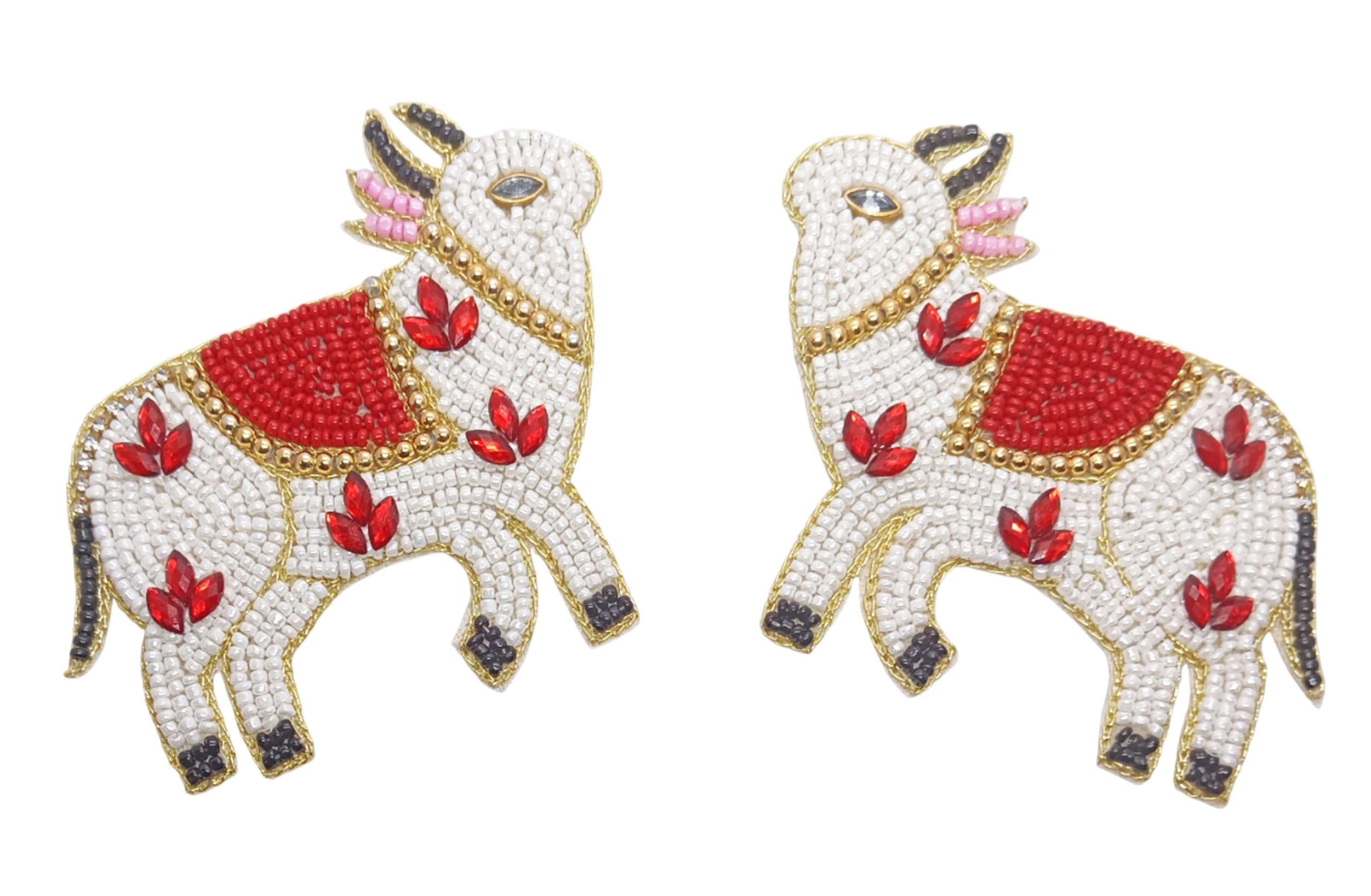 Beaded Design Multi Color Handmade 1 Pair Cow Shape Art Work applique patches Size Approximately 8 cm x 9 cm Elegant Decorative Embellishment for Clothing, Accessories, Home Decor and Crafts Decoration (D0127)-image-46