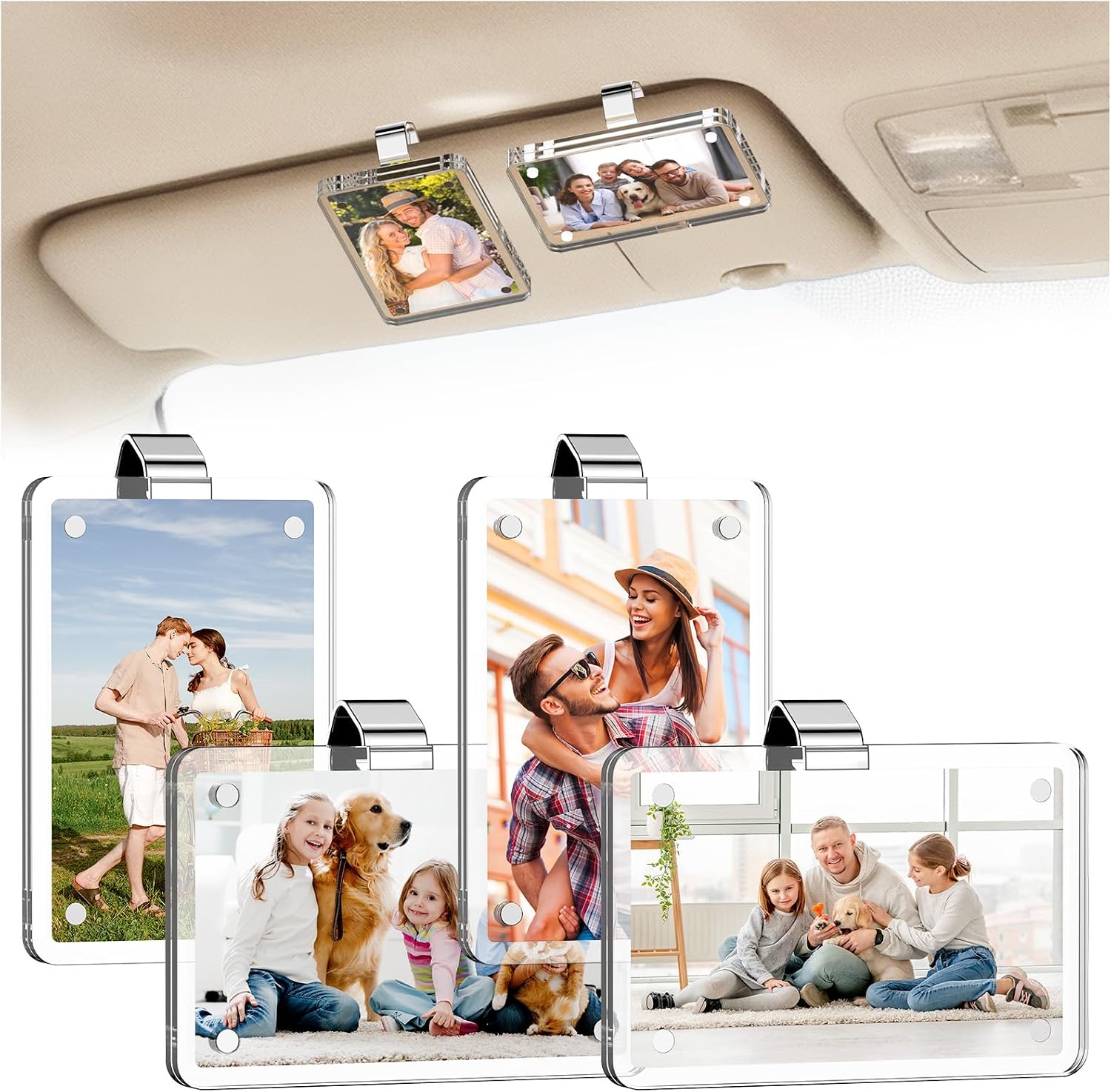 2 Pack Car Picture Holder for Sun Visor, Magnetic Acrylic Car Photo Clip, Horizontal & Vertical Display for Wallet Size Photos, Car Truck Accessories Gift for Fathers Day Birthday