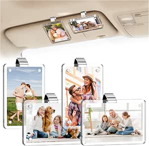 4 Pack Car Picture Holders, Acrylic Photo Frame Clips for Car Visor | 2.36x3.54 Inch Magnetic Frames for Polaroid Pictures, Personalized Car Accessories for Adding Family Couple Pet Photos