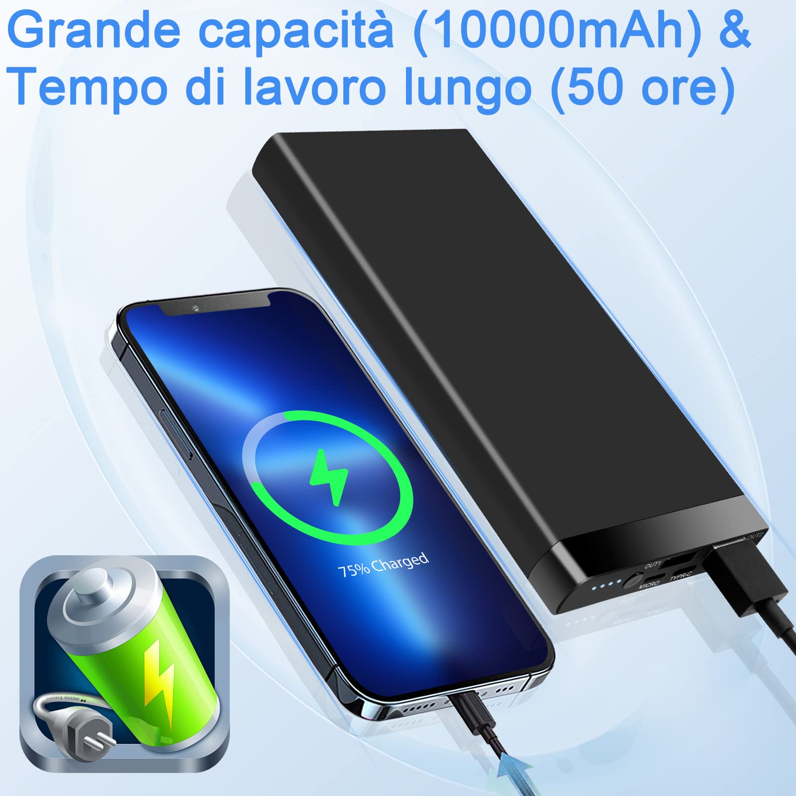 Telecamera Nascosta Portatile HD1080P, Mini Telecamera Spia Nascosta Esterno 10000mAh, Micro Telecamera Spia con Batteria 50 Ore con Visione Notturna e Registrazione in Loop per uso Interno ed Esterno