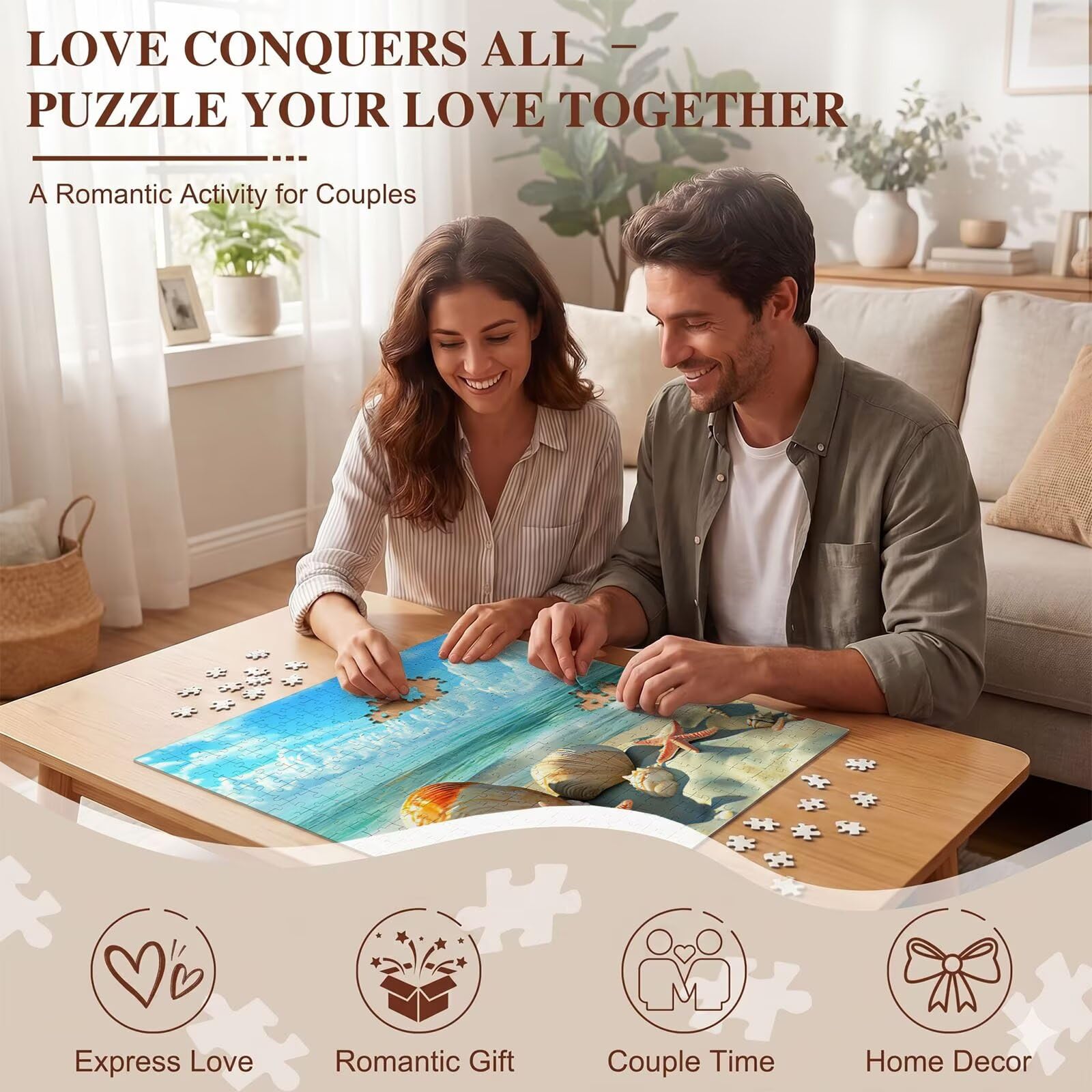 playa caparazón Puzzle de 1500 Piezas, Juego de Mesa Familiar de Madera - Rompecabezas Adultos para Toda La Familia, Rompecabezas Educativo DIY y Antiestrés - Con mapa de referencia, 87 x 57 cm f0-868