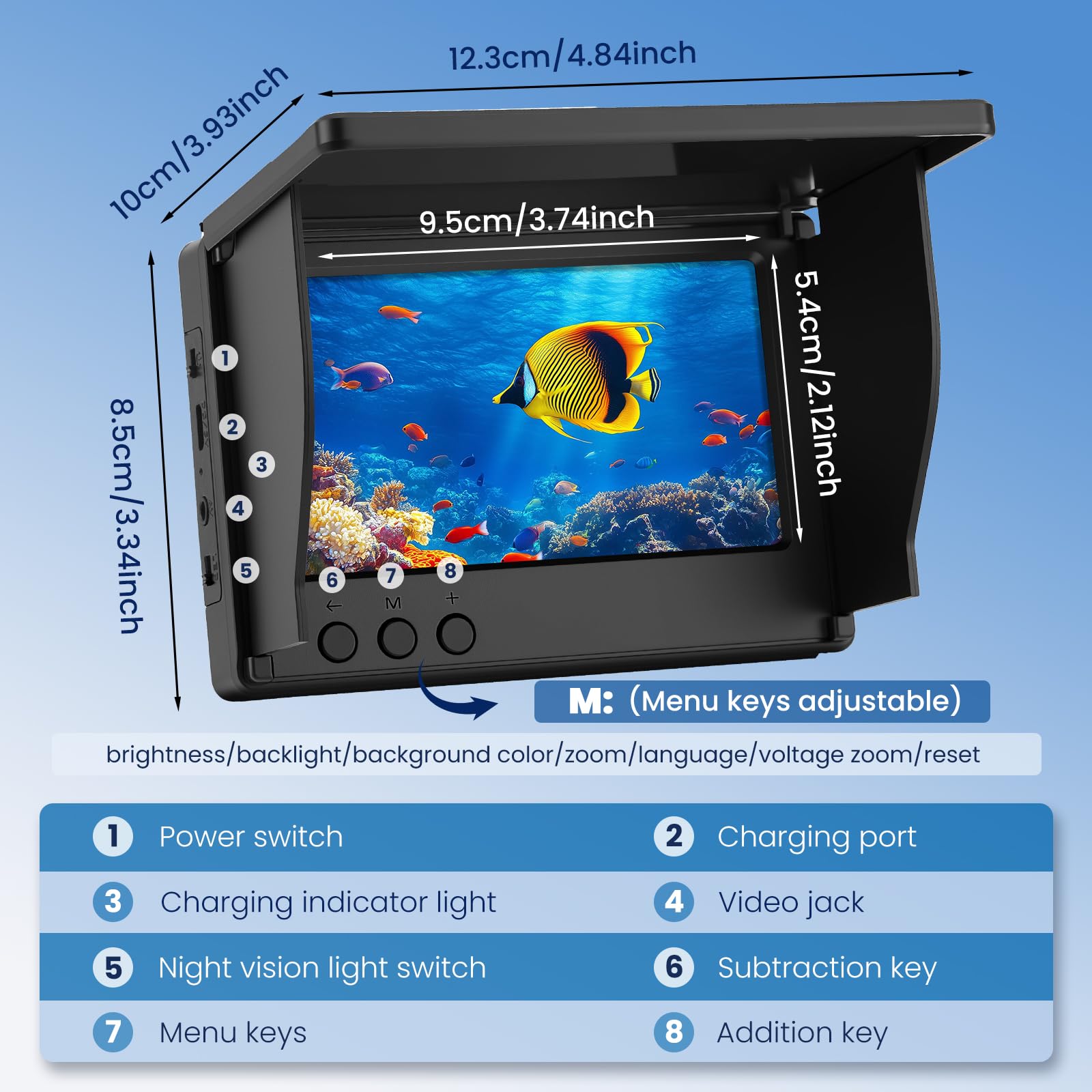 Unterwasserkamera für Angeln, Fishfinder mit 4,3" IPS-Bildschirm & 30m Kabel, Nachtsicht-Infrarot, Weitwinkel, IP65 wasserdicht, für Eisangeln, See, Fluss, Meer und Boot
