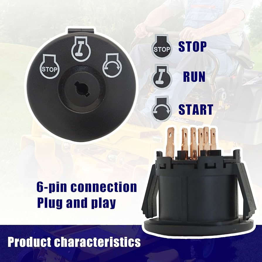 Ignition Switch with Key 725-12066 3 Position 6 Pin