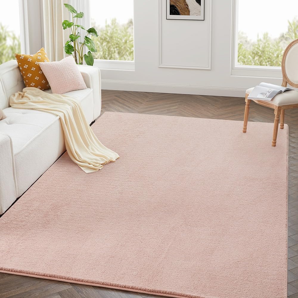 Hafaa Pink Rugs Living Room Large 200x290 cm Thick 600 GSM Soft Polyester Carpets, Anti-Slip Backing, Non-Shedding Rugs For Bedroom, Lounge, Nursery Room and Dinning Hall