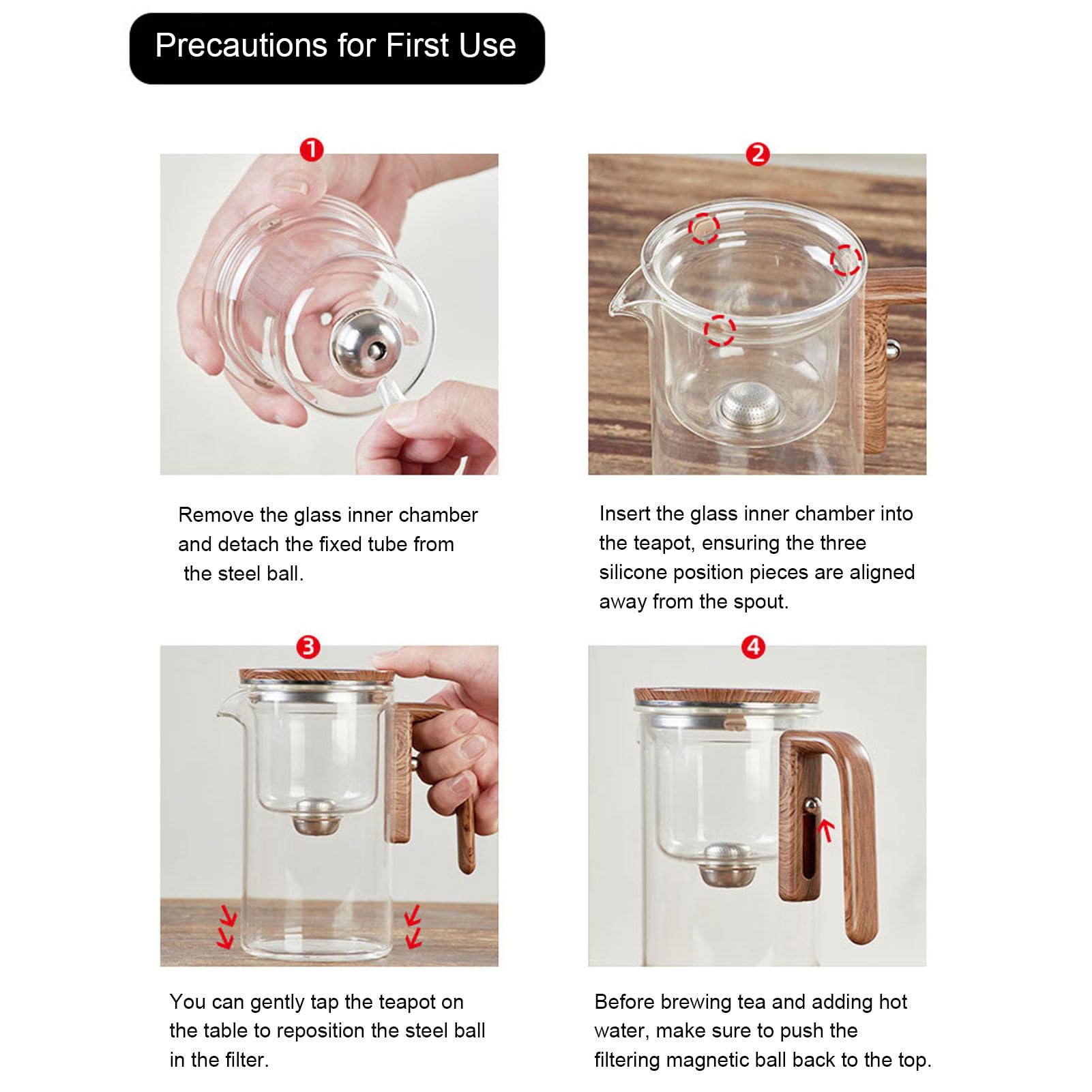 Klarer Teekessel, 600 Ml, Hitzebeständiger Teebereiter für Lose Teeblätter, Einfache Teekanne mit Teesieb, Holzgriff für den Einsatz zu Hause, Im Büro, Im Restaurant
