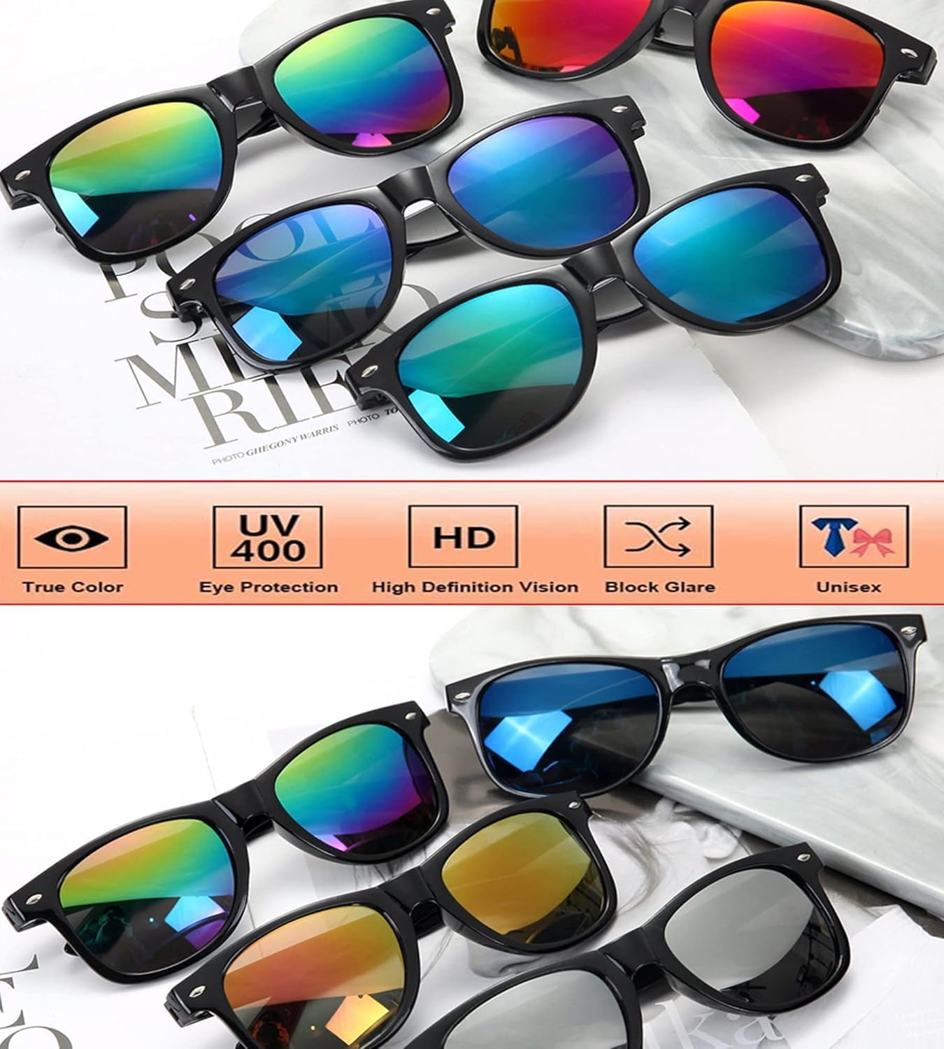 Fsmiling Mens Sunglasses Bulk Classic Sunglasses Pack Cheap Shades Glasses Cool Eyewear Set for Women-30Pack,Colorful Mirror - Image 4