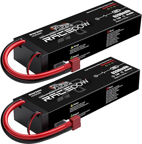 RACEPOW Batería Lipo 2S de 6200 mAh, 7.4 V 60 C, batería de coche Lipo RC con conector T Deans para coche RC 18 110 RC RC Monster Truck Truggy Buggy