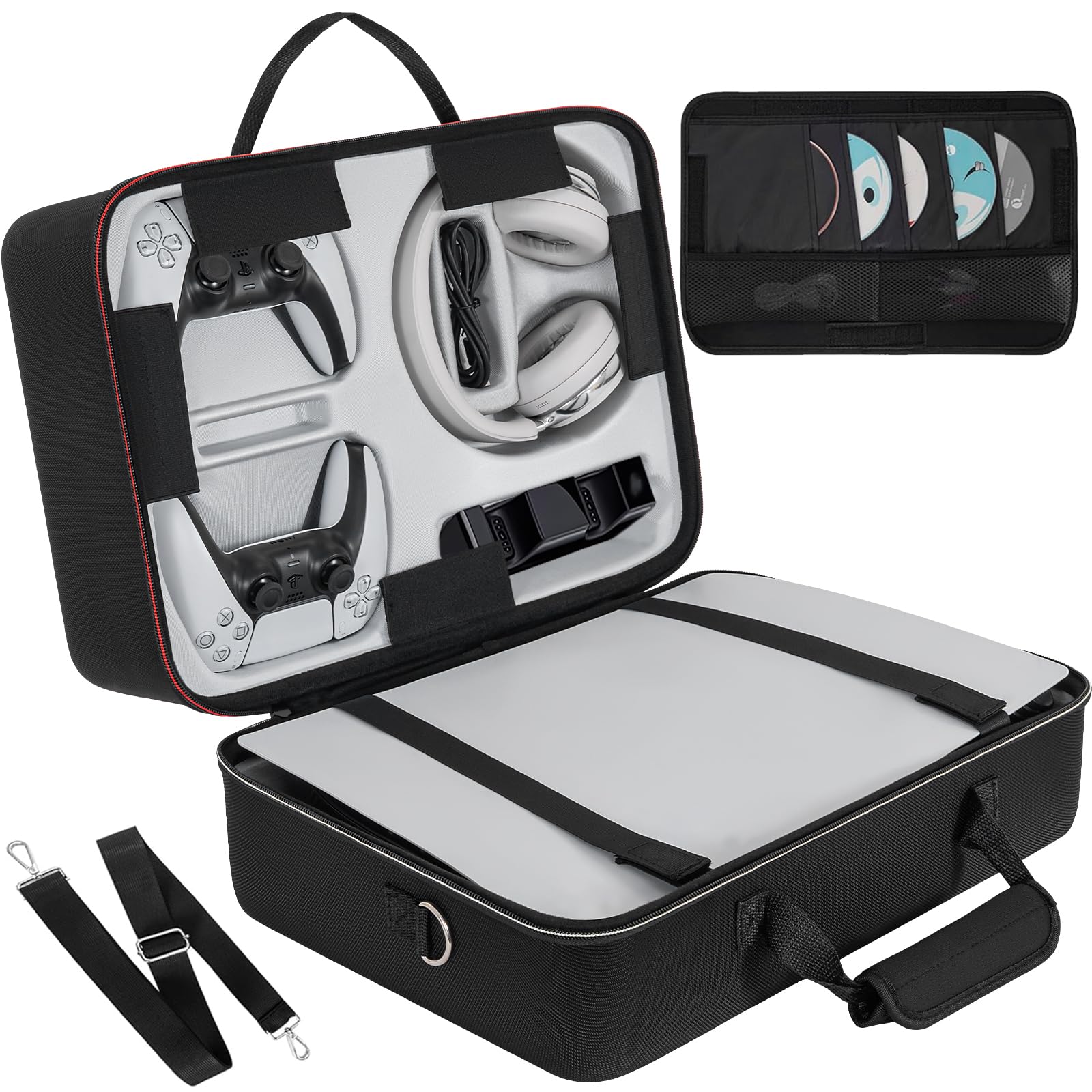 OUUTMEE Custodia rigida compatibile con PS5, borsa da viaggio per PlayStation 5 Disk Digital Edition, giochi e accessori da gioco