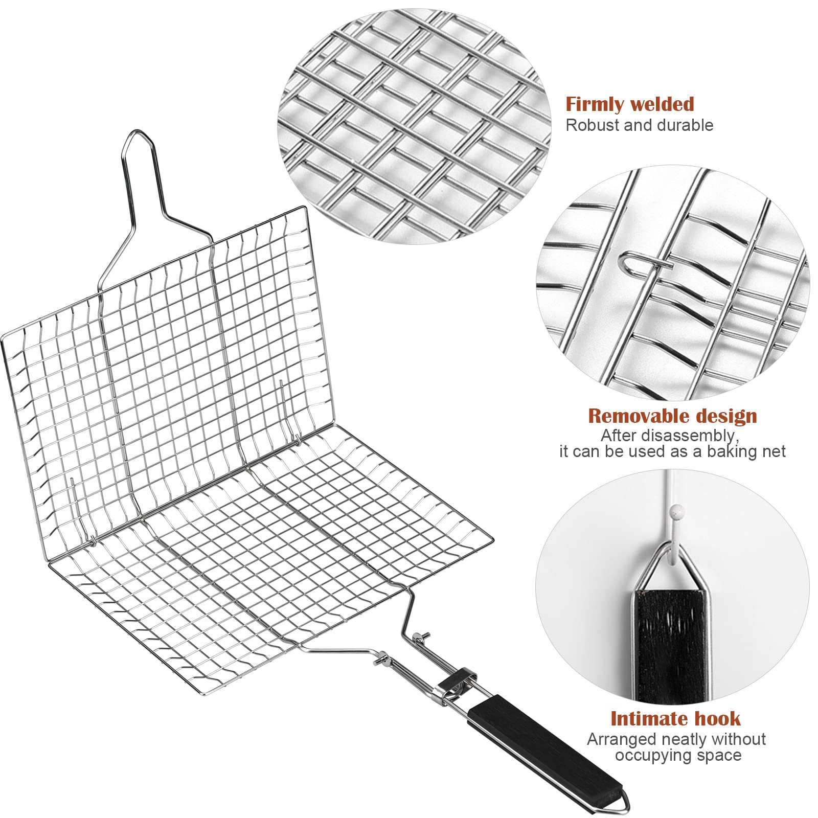 Panier à Rôtir à Poisson, Panier de Barbecue en Acier Inoxydable, Pliable, Portable, Accessoires Inoxydables Panier pour Barbecue, avec Sac Oxford et 2 Brosses en Silicone