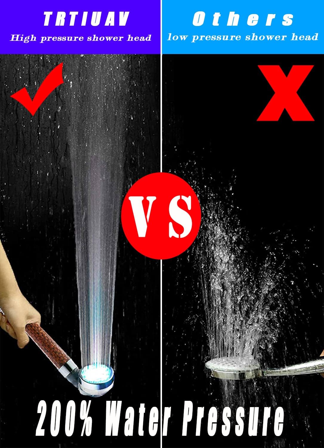 High Pressure TRTIUAV Colorful LED Shower Head Water Saving Random Transformations Handheld Spa Shower Nozzle Prevention of dry skin and hair