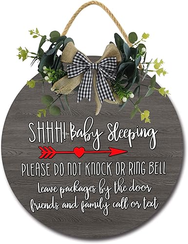 Baby Sleeping Plsease Do Not Knock or Ring Bell - Colgador redondo de madera para puerta, guardería, puerta delantera, decoración de perilla de