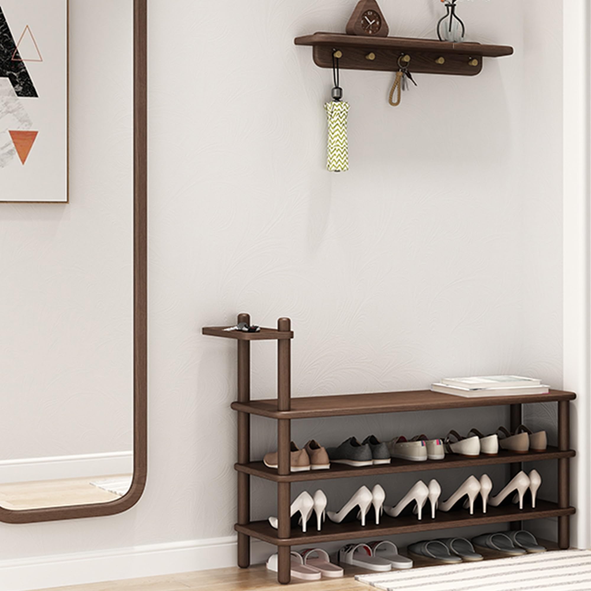 Banc de rangement à chaussures 60 cm avec étagère intégrée