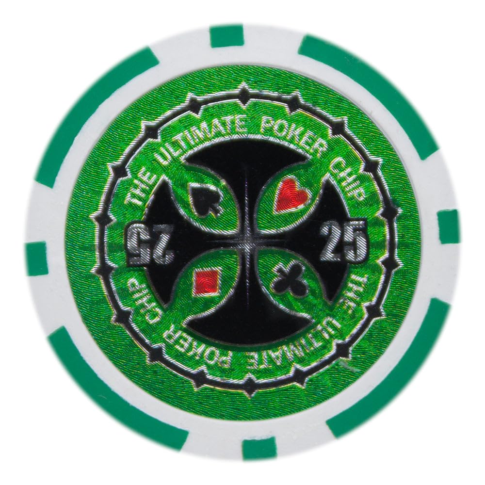 Playzaic 14-gram The Ultimate Poker Chips (50-Pack) Heavy Clay Composite Set - Bulk Casino Chips with Denominations for Texas Holdem, Blackjack - Betting Game Accessories ($25 Green) — image 1