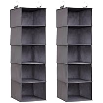 Lifewit Organizer Armadio da Appendere con 5 Ripiani e 2 Ganci Robusti, Ripiani per Armadio Interno, Organizzatore Pieghevole, Contenitori per Vestiti, 102 cm (H), Grigio, Set di 2