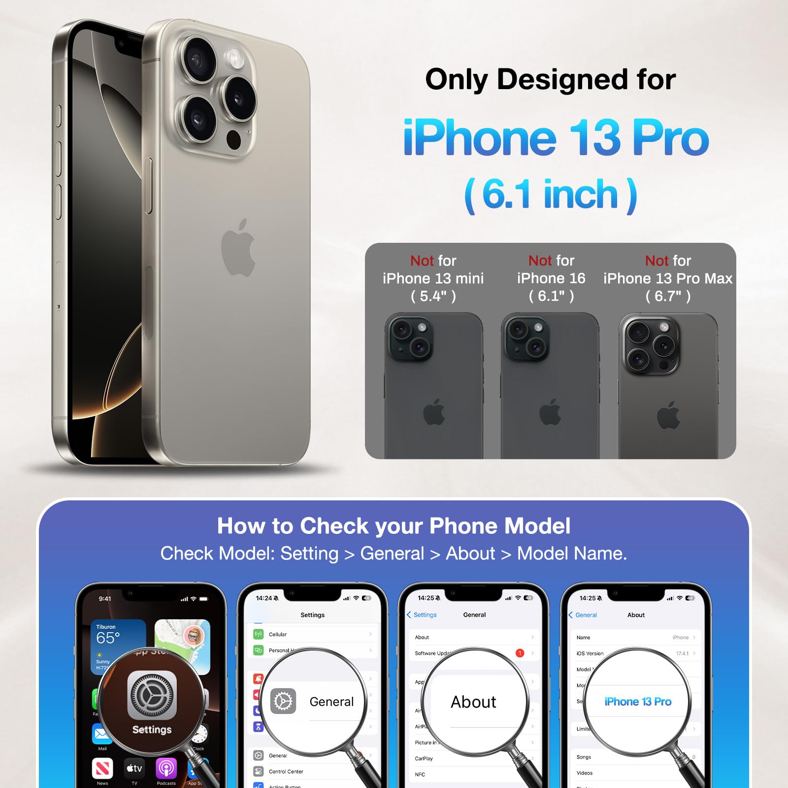 Funda tipo cartera para iPhone 13 Pro de 6.1 pulgadas, soporte invisible integrado, carga inalámbrica, 3 ranuras para tarjetas y bloqueo RFID, piel sintética, funda protectora para mujeres y