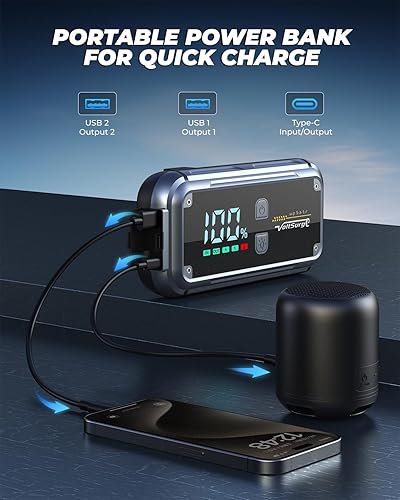 Miniatura 6 de Paquete de arranque de salto de 7000 A para automóvil, arrancador portátil de 12 V (hasta todos los motores diésel de 8.0 L) con pantalla LCD,
