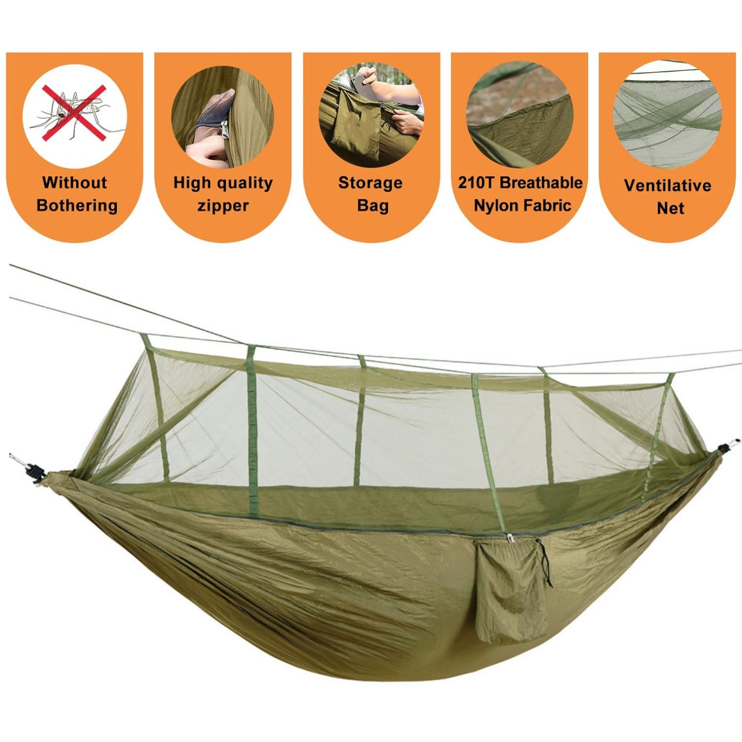 Hängematte Outdoor Hängematte Campinghängematte mit Moskitonetz 200kg Belastbarkeit für 2 Personen Robuste Tragbare Hängematte Ultraleicht Hammockfür Camping Garten Survival Wander