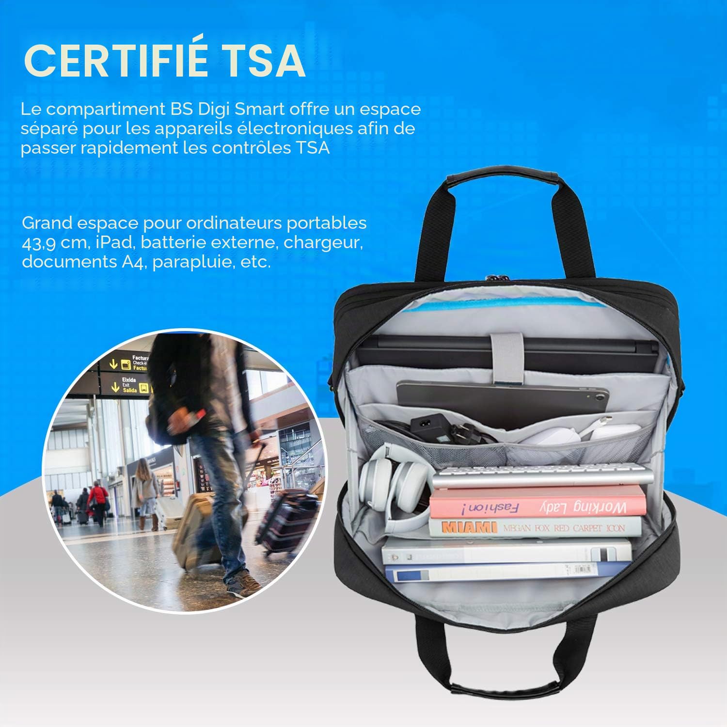 bagsmart Sacoche pour ordinateur portable de 17,3 ", extensible, pour homme et femme, sac à bandoulière pour ordinateur portable, sac de travail, voyage d'affaires, bureau, verrouillable