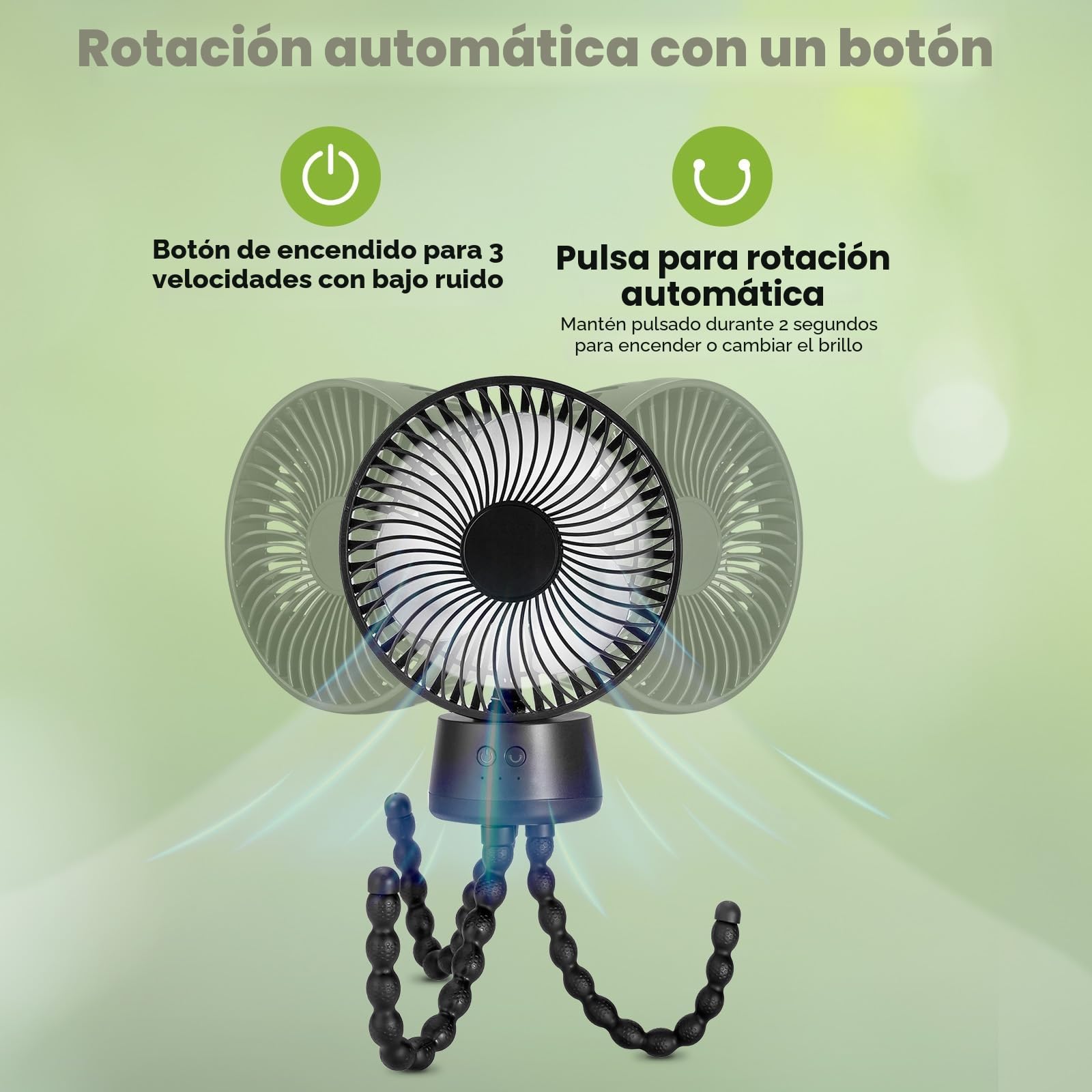 POPERFUN Ventilador Carrito Bebe 10000mAh, Ventilador Portátil para Cochecito con Luz LED, 3 Velocidades Ventilador USB Recargable para Cochecito, Moisés, Asiento de Coche, Oficina, Viaje (Negro)