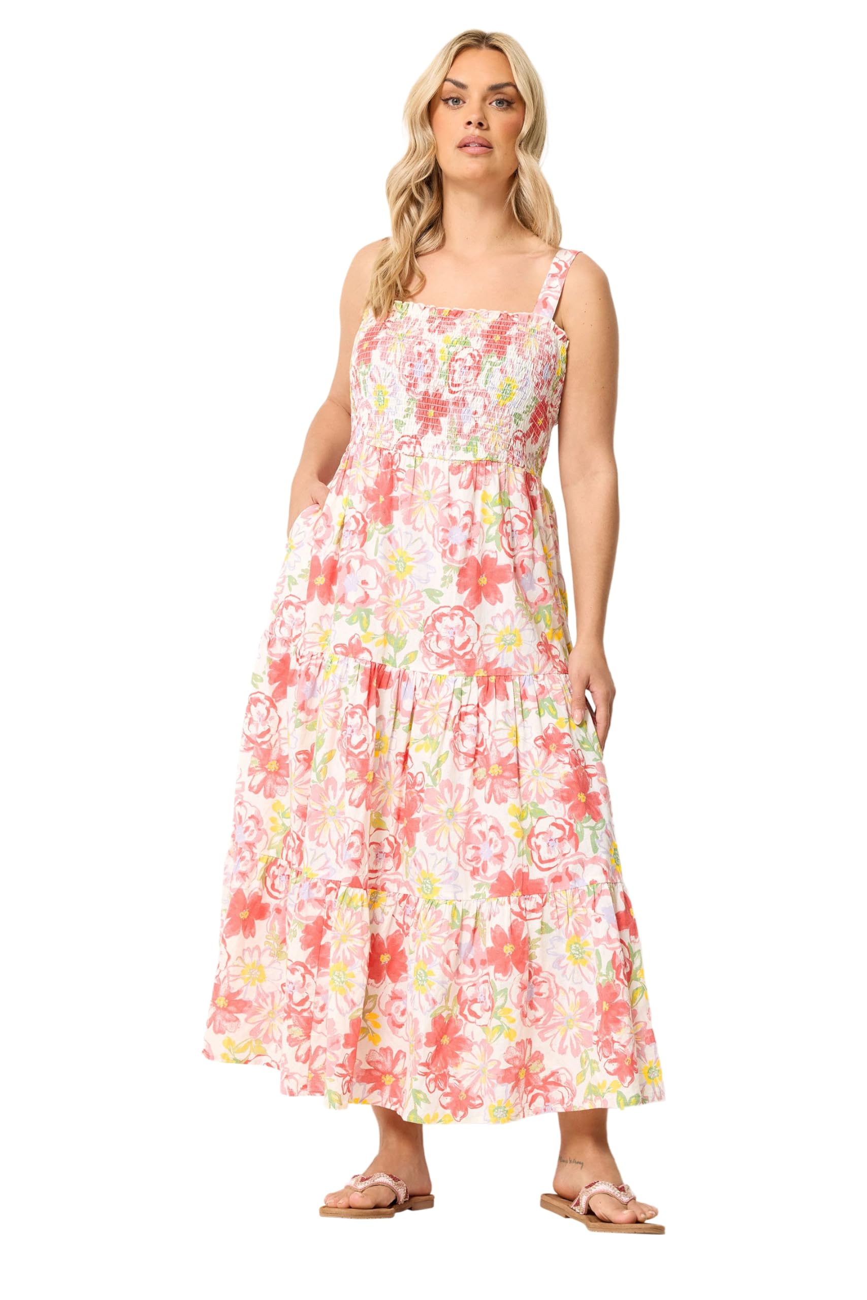 Yours Women's White Floral Tiered Sundress In | Size: 26/28