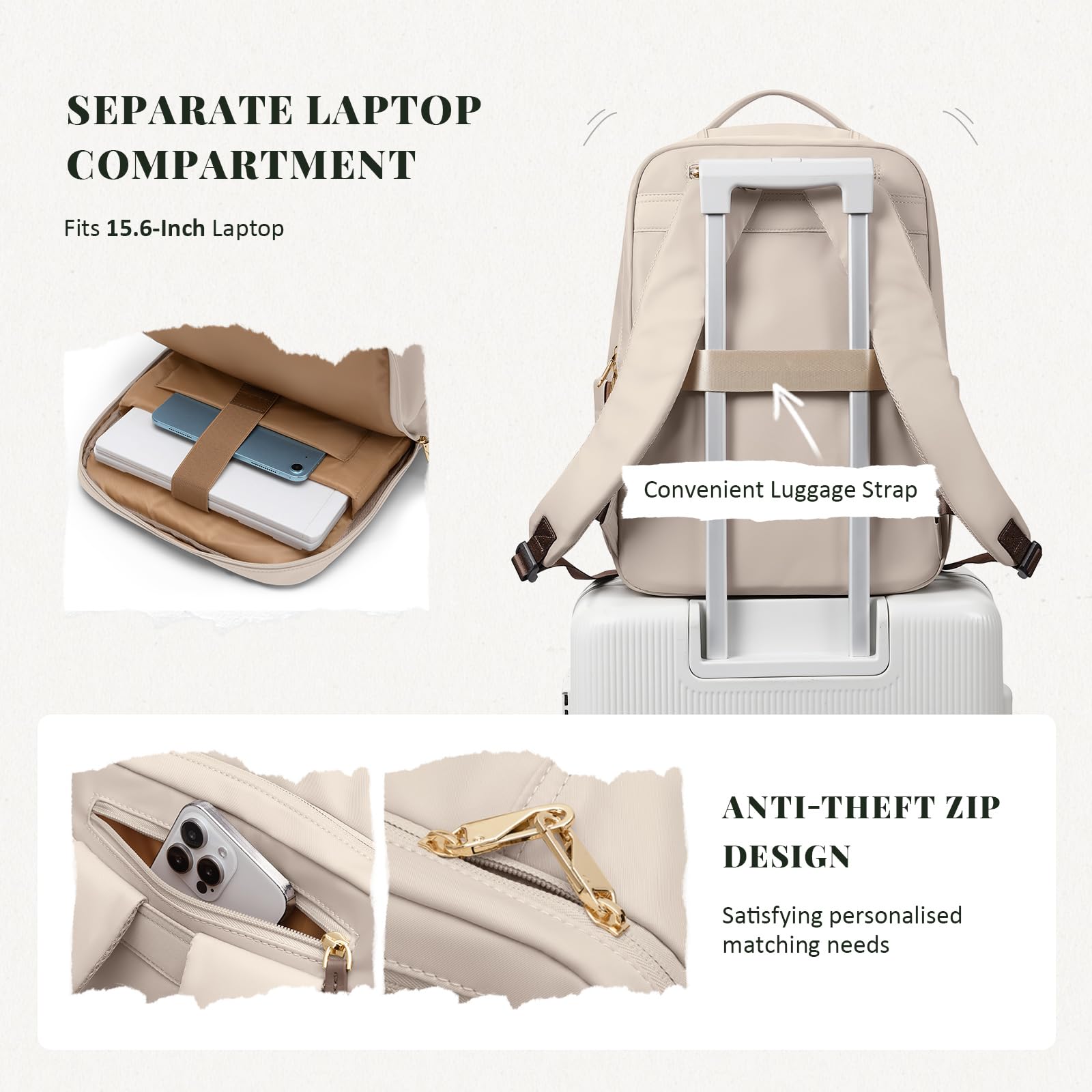 GOLF SUPAGS Zaino Porta PC Donna da 15.6 Pollici, Zaino Antifurto Donna Lavoro, Zainos Casual Daypacks per Università, Viaggi, Lavoro, Scuola