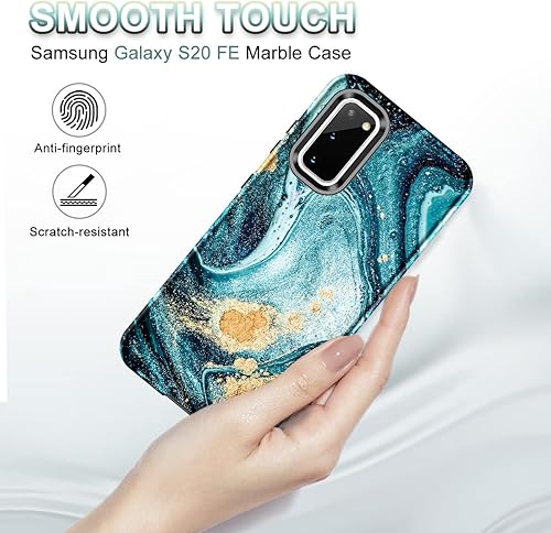 Miniatura 3 de Btscase Funda para Galaxy S20 FE 5G, patrón de mármol 3 en 1, resistente a prueba de golpes, cuerpo completo, policarbonato duro y suave protección