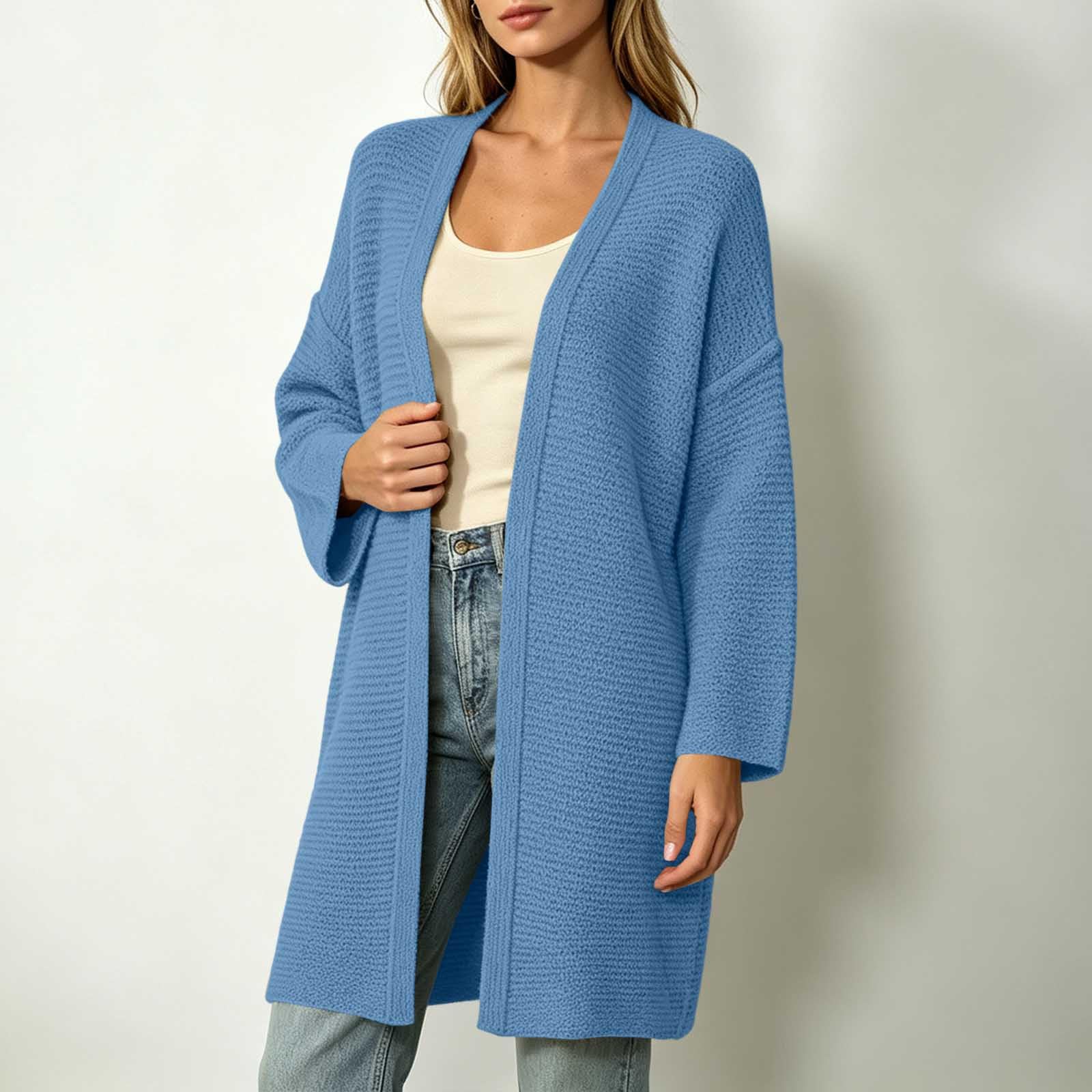 Strickjacke Damen Lange Oversize Strickpullover Casual Weich Langarmjacke