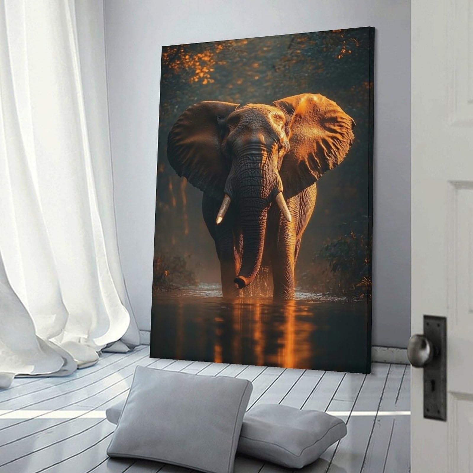 Junmoney Home Decor Wall Art Elephant in Water, 12x18inch(30x45cm), for Workspace Walls, Study Corners Or Bedrooms, A Smart Decor Choice for Study Walls