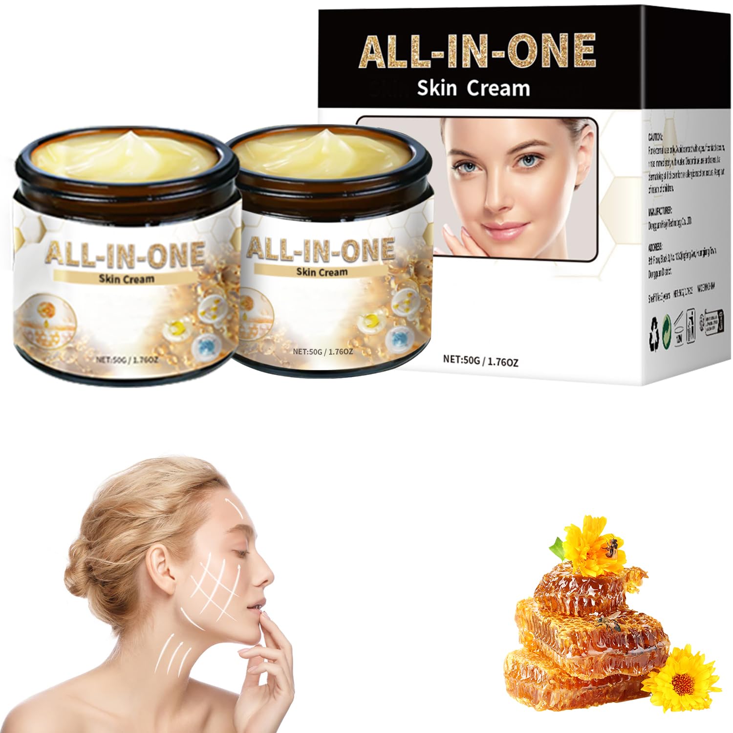 2Pcs Effective All-in-One Skin Cream, Advanced Bee Venom Cream, All in One Skin Bee Venom Cream, Fine Line and Wrinkle Correction Cream for All Skin Types