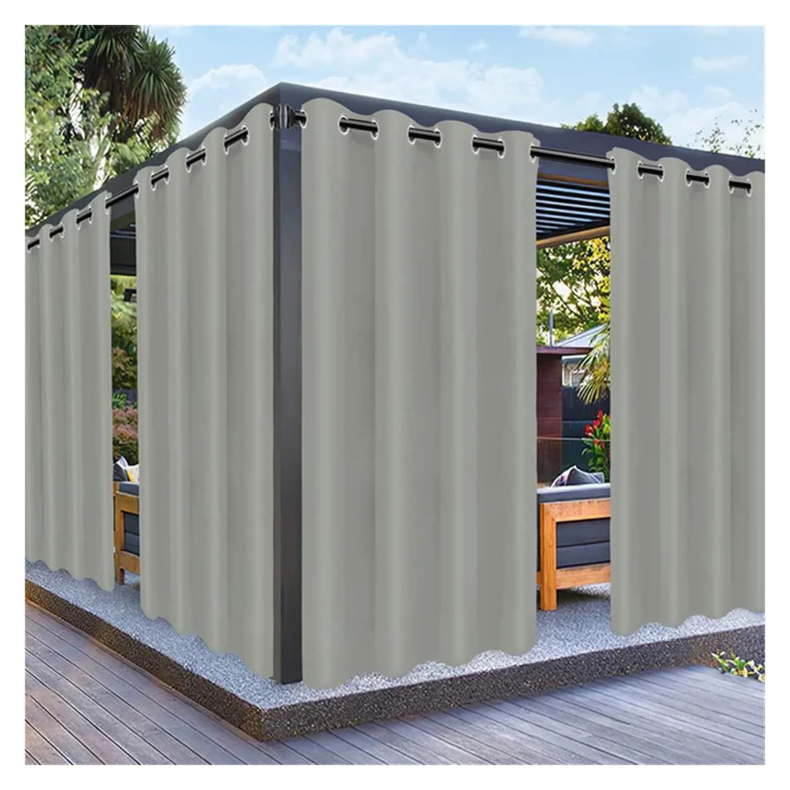Zymjzbetic Pergola Curtain 1PC, Waterproof Outdoor Polyster Grommet Top Curtain, For Gazebo, Porch, Pergola and Patio Decoration(Brown,GROMMET TOP_W137 X H213)