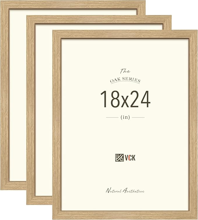 VCK 18x24 Poster Frame Set of 3 - Oak, Natural Solid Wood Picture Frames, Wall Hanging